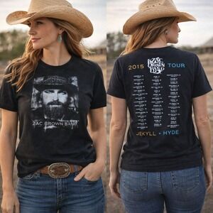 Zac Brown Band 2015 Tour Jekyll‎ + Hyde Graphic Double Hit T Shirt Black Small